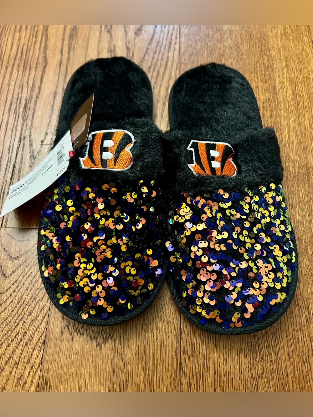 Cincinnati Bengals Black Sequin Slip-On Women's Slippers L9/10